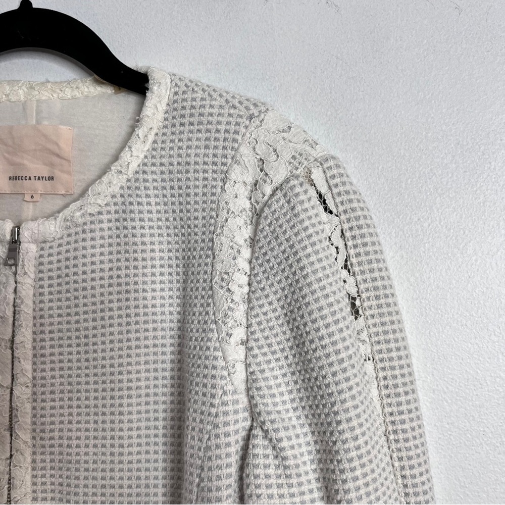 Rebecca Taylor Tweed Zip Front Blazer Collarless Jacket Business Women's 6 Lace - Picture 4 of 13